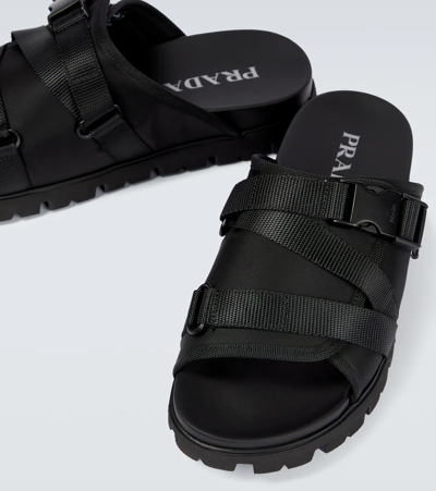 Shop Prada Strapped Nylon Sandals In Nero