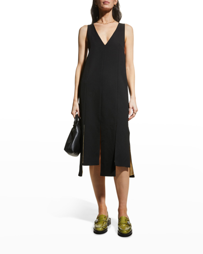 Shop Ganni Twill Suiting Paneled Midi Dress In Black