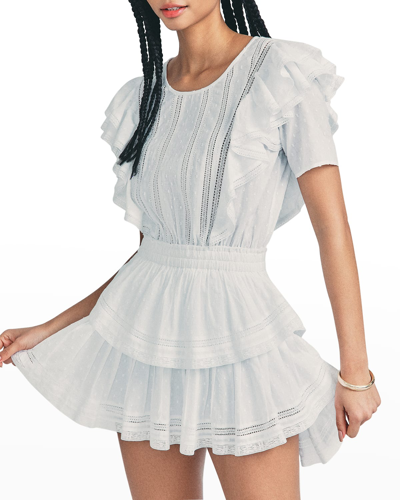 Shop Loveshackfancy Natasha Ruffle Lace-trim Mini Dress In White