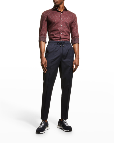 Shop Isaia Men's Drawcord Wool-cotton Pants In Navy