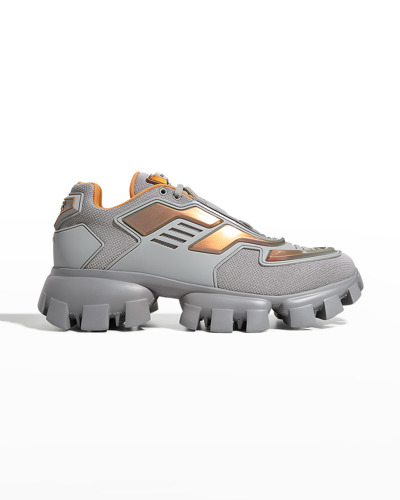 Shop Prada Men's Cloudbust Thunder Metallic Chunky Sneakers In Acciaio