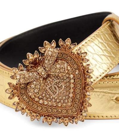 Shop Dolce & Gabbana Devotion Croc-effect Leather Belt In Oro