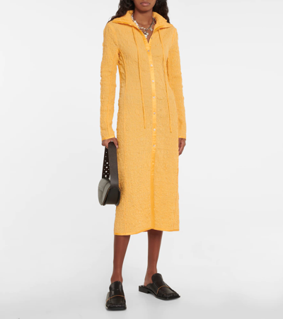 Shop Acne Studios Ruched Cotton Midi Dress In Apricot Orange