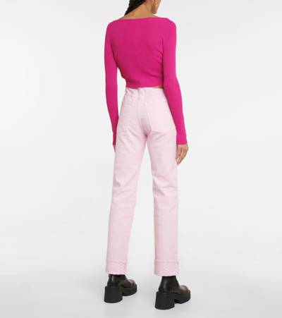 Shop Versace Safety Pin Cropped Cardigan In Fuxia