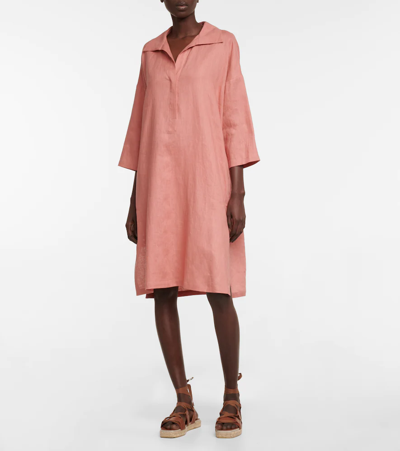 Shop Max Mara Leisure Derris Linen Minidress In Terracotta