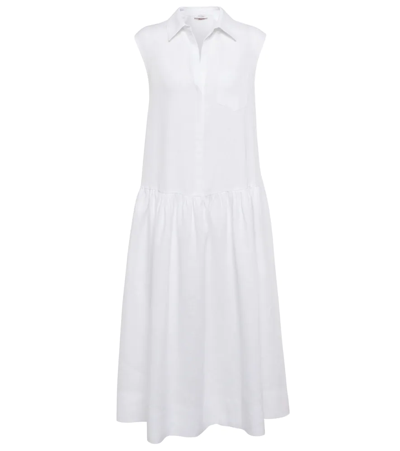 Max Mara Drop Waist Sleeveless Linen Midi Dress In White | ModeSens