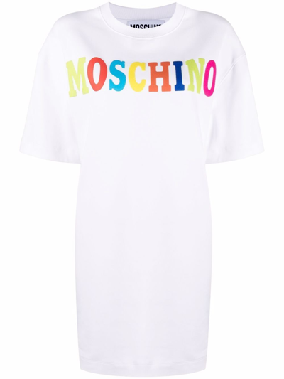 Shop Moschino Vestito Con Logo Multicolor In White