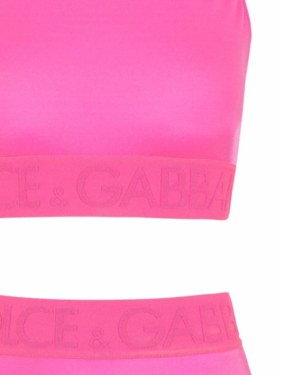 Shop Dolce & Gabbana Bikini Top Con Elastico Logato In Fucsia