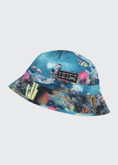 Shop Molo Boy's Niks Underwater Printed Sun Bucket Hat - Upf 50+ In Ocean Living