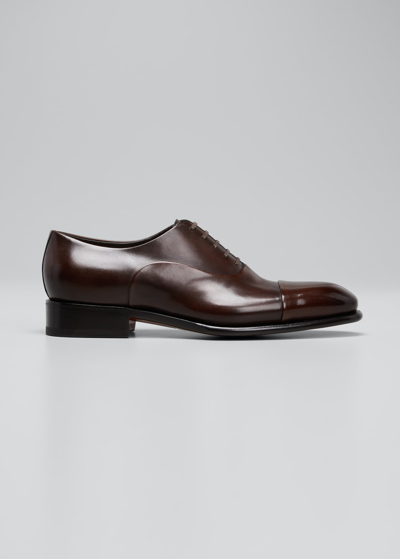 Shop Santoni Men's Isaac Cap-toe Leather Oxfords In Dark Brown