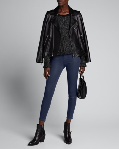 Shop L Agence Margot High-rise Coated Skinny Jeans In Navy Coated