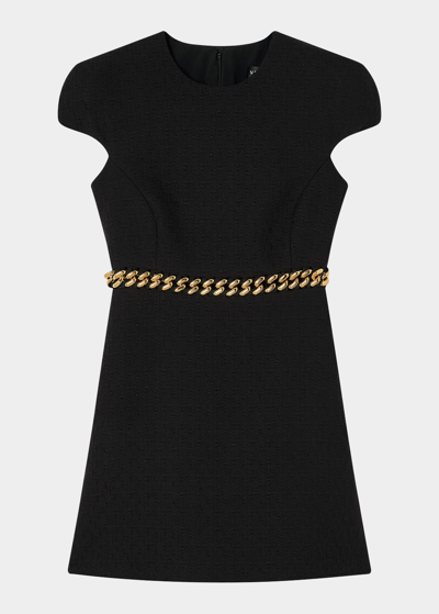 Shop Versace Cap-sleeve Chain Belt Mini Dress In Black