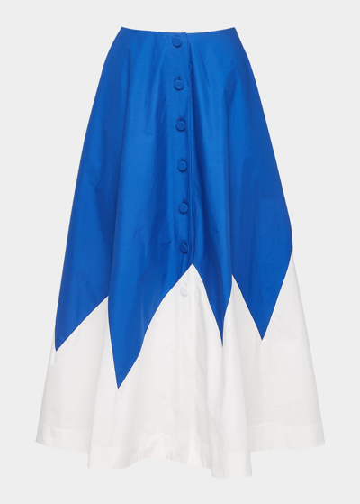 Shop La Doublej Holiday Colorblock Poplin Midi Skirt In Blu