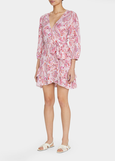 Shop Melissa Odabash Tabitha 3/4-sleeve Floral Mini Wrap Dress In Floral Pink