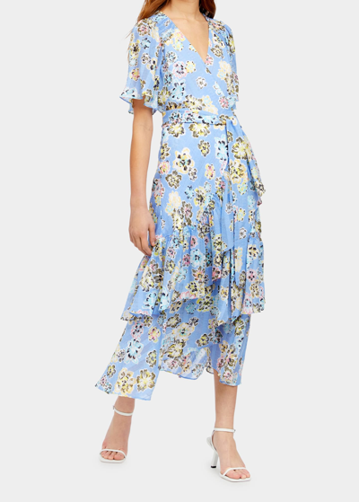 Shop Tanya Taylor Brittany Floral Tiered Wrap Midi Dress In Chalk Floral Oxfo