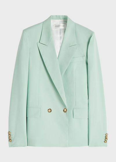 Shop Victoria Beckham Double-breasted Lightweight Blazer Jacket In Mint