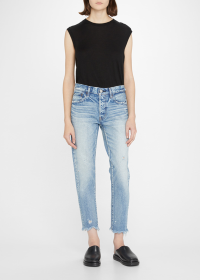 Shop Moussy Vintage Merry Mid-rise Tapered Jeans In Light Blue