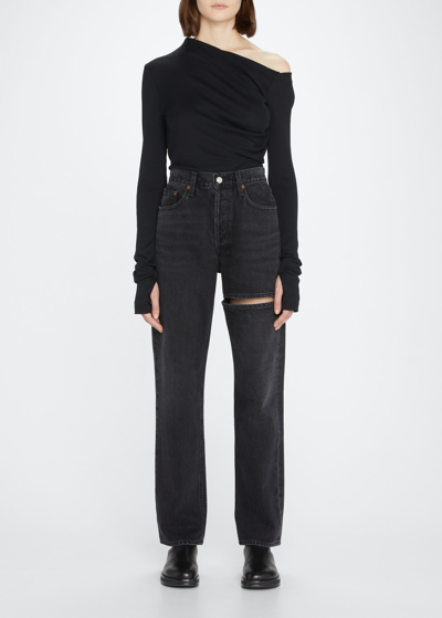 Shop Agolde Lana Sliced Mid-rise Straight Jeans In Descent