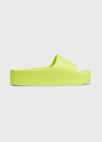 Shop Balenciaga Logo Chunky Slide Pool Sandals In Acid Lime