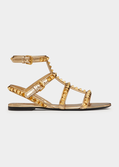 Valentino Garavani Rockstud No Limit Ankle Strap Sandals In Gold | ModeSens