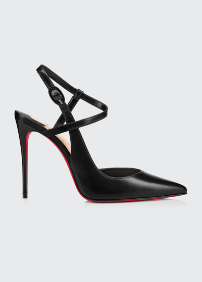 Shop Christian Louboutin Jenlove Calfskin Red Sole Ankle-strap High-heel Pumps In Black