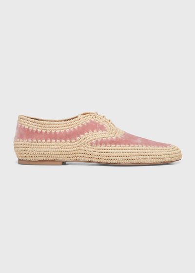 Shop Gabriela Hearst Miguel Raffia Bicolor Flat Loafers In Powder Pink
