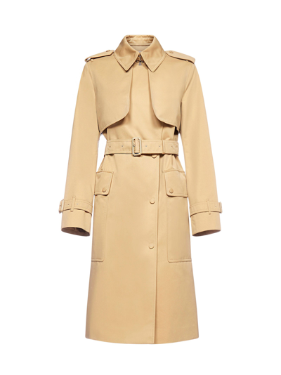 Shop Burberry Belted Long Sleeved Trench Coat In Beige