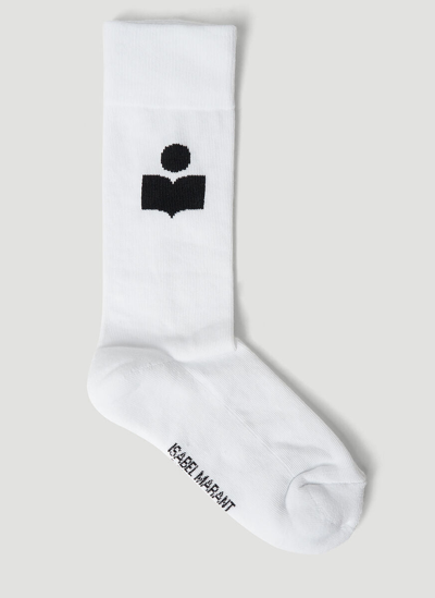 Shop Isabel Marant Logo Intarsia Ribbed Socks In White