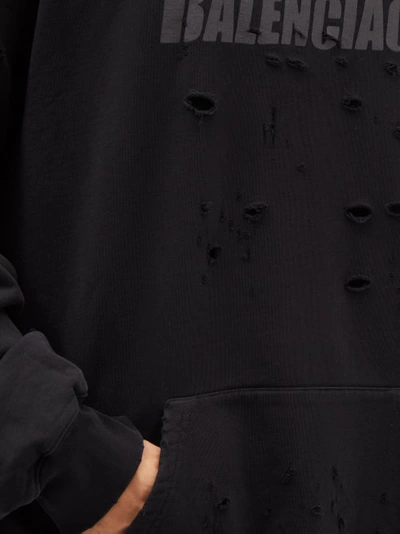 Balenciaga Logo-print Distressed Jersey Hoodie In Black