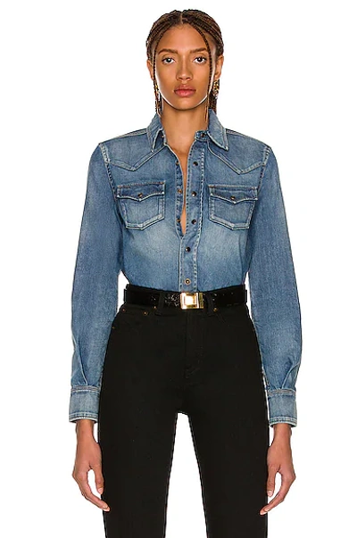 Shop Saint Laurent Classic Western Shirt In Japanese Lake Blue