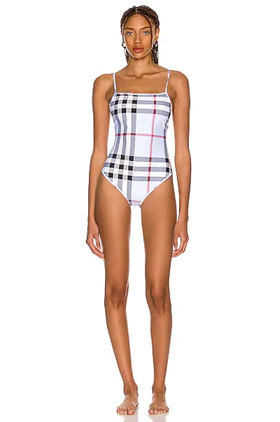 Shop Burberry Delia One Piece Swimsuit In Pale Blue Ip Check