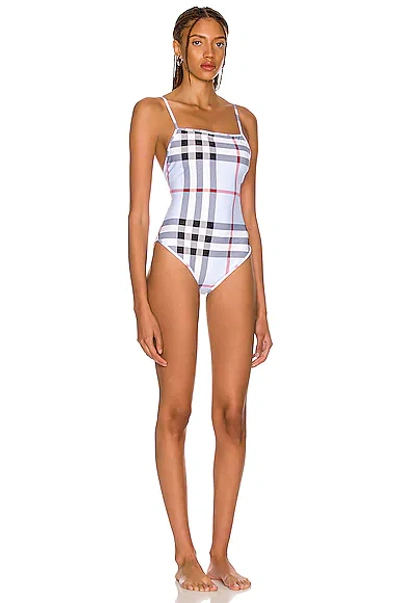 Shop Burberry Delia One Piece Swimsuit In Pale Blue Ip Check