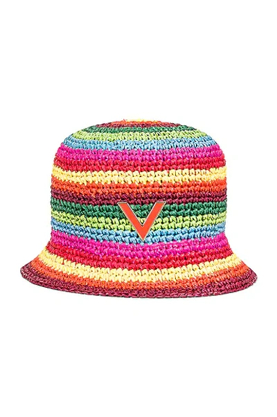 Shop Valentino Crochet Enamel V Bucket Hat In Multicolor