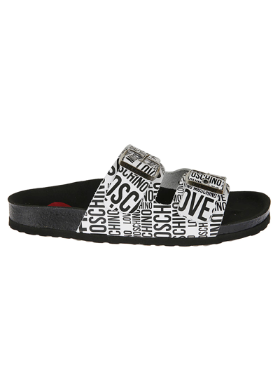 Shop Love Moschino Logo All-over Print Sliders In Multicolor