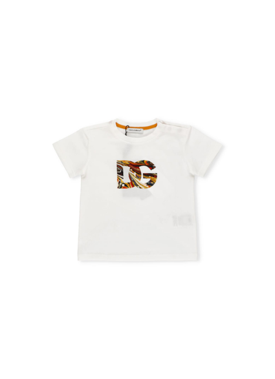 Shop Dolce & Gabbana T-shirt With Marbled Logo In Marmorizz. Mix Aranc