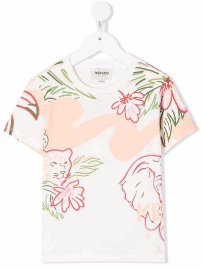 Shop Kenzo Girl Jungle Printed Cotton T-shirt In White