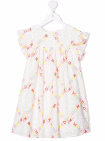 Shop Marc Jacobs Girl Sangallo Cotton Dress With Allover Logo In White