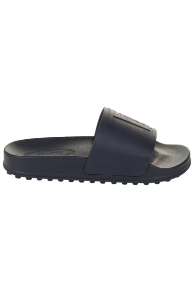 Shop Tod's Logo Embossed Sliders In Blu