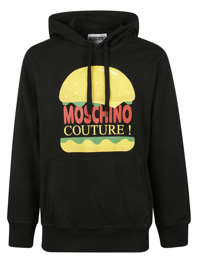 Shop Moschino Burger Couture Logo Hoodie In Black