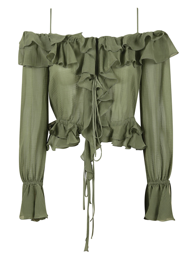 Shop Blumarine Ruffled Top In Military Green