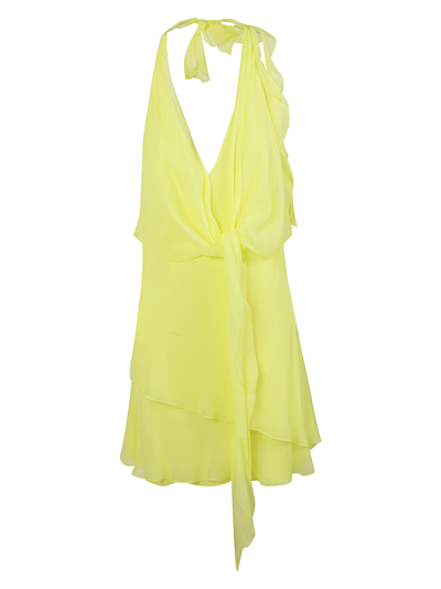 Shop Blumarine Exposed Back Short Dress In Lemon Yellow