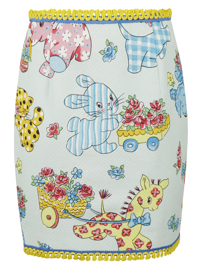 Shop Moschino Stamp Animals All-over Skirt In Sky Blue