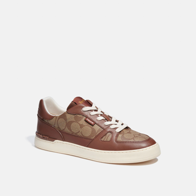 Shop Coach Outlet Clip Court Sneaker In Brown/beige