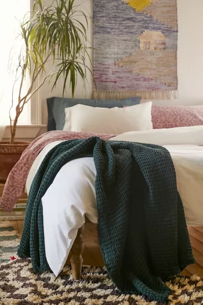 Shop Urban Renewal Recycled Waffle Throw Blanket In Green At Urban Outfitters