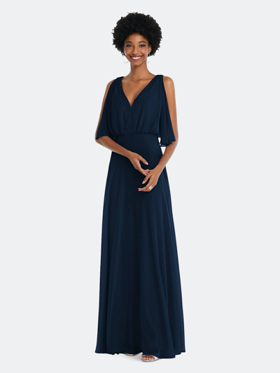 Shop Dessy Collection After Six V-neck Split Sleeve Blouson Bodice Maxi Dress In Blue
