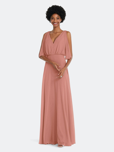 Shop Dessy Collection After Six V-neck Split Sleeve Blouson Bodice Maxi Dress In Pink