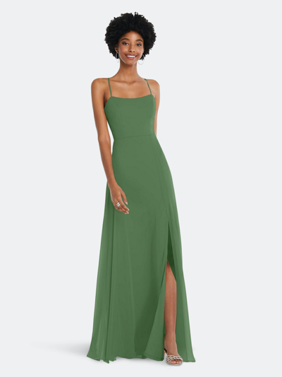 Shop Dessy Collection After Six Scoop Neck Convertible Tie-strap Maxi Dress With Front Slit In Green