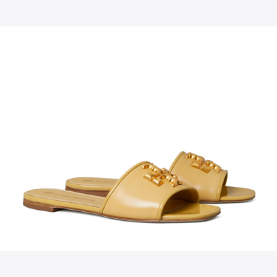 Tory Burch Eleanor Calfskin Medallion Flat Sandals In Cornbread Cornbr