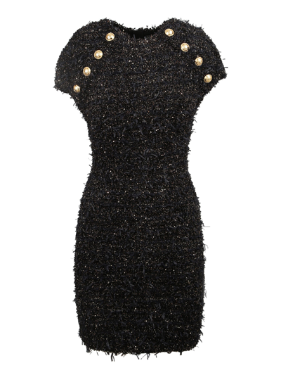 Shop Balmain Tweed Mini Dress In Black