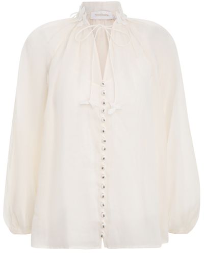 Shop Zimmermann Dancer Lantern Blouse In Avorio